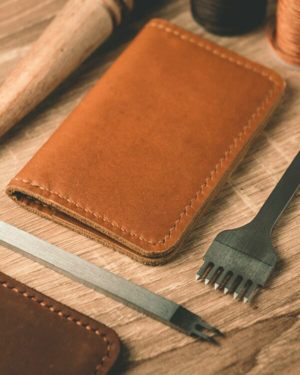 Sahara card holder with the tools that shaped it